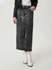 Slit Midi Denim Skirt with Pockets — view 4