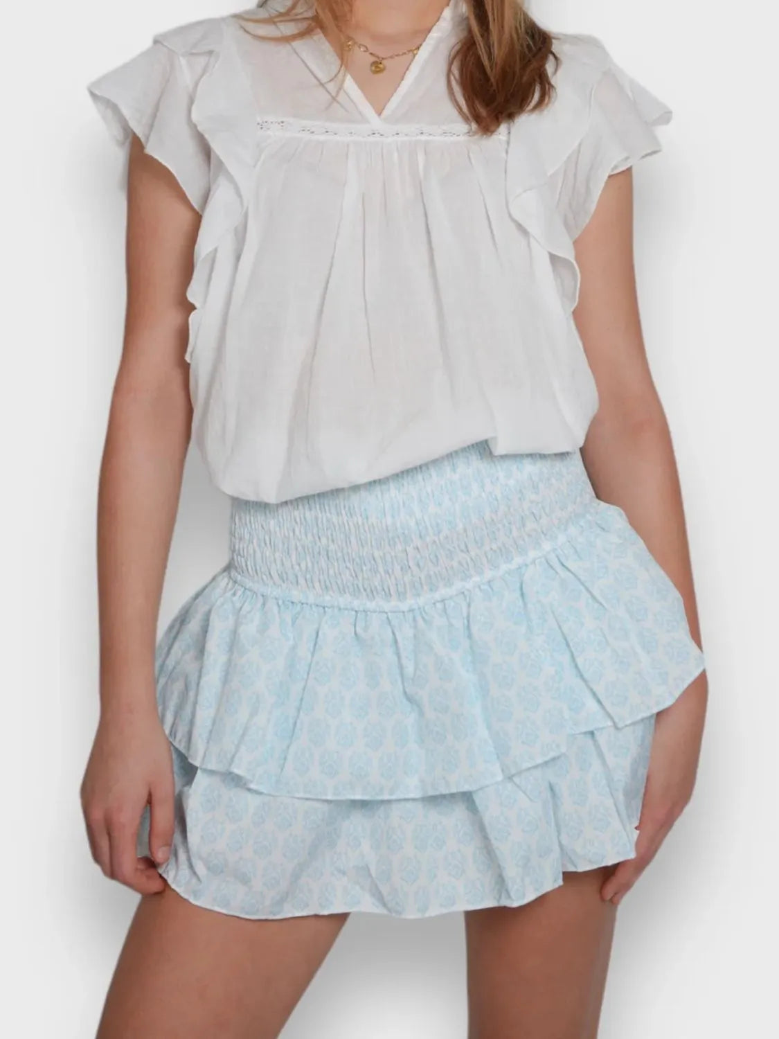 Smocked Wideband Waist Layered Mini Skirt — view 9