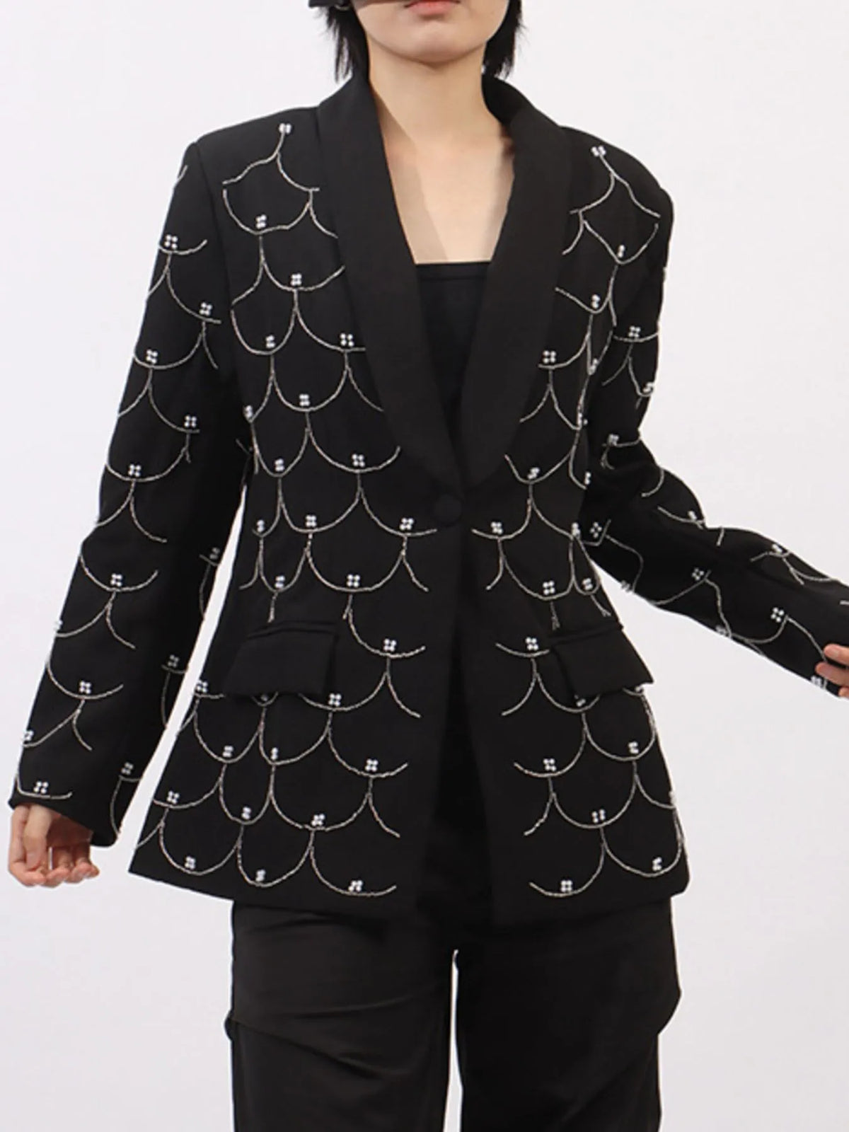 Pearl Detail Long Sleeve Blazer — view 6