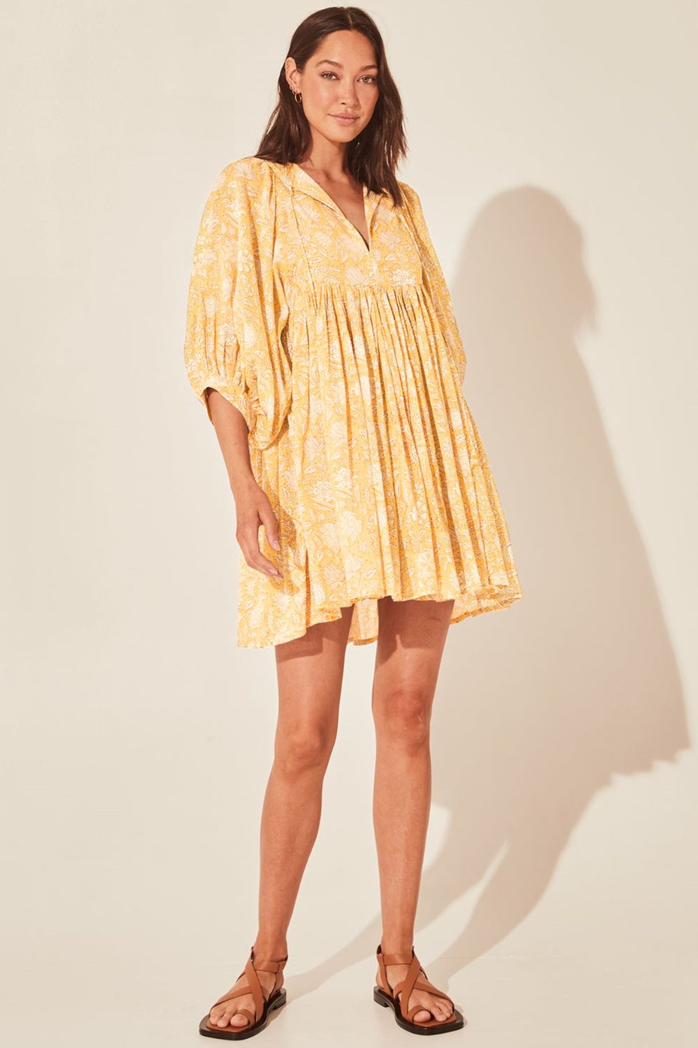 Floral Tie Neck Lantern Sleeve Dress — view 4