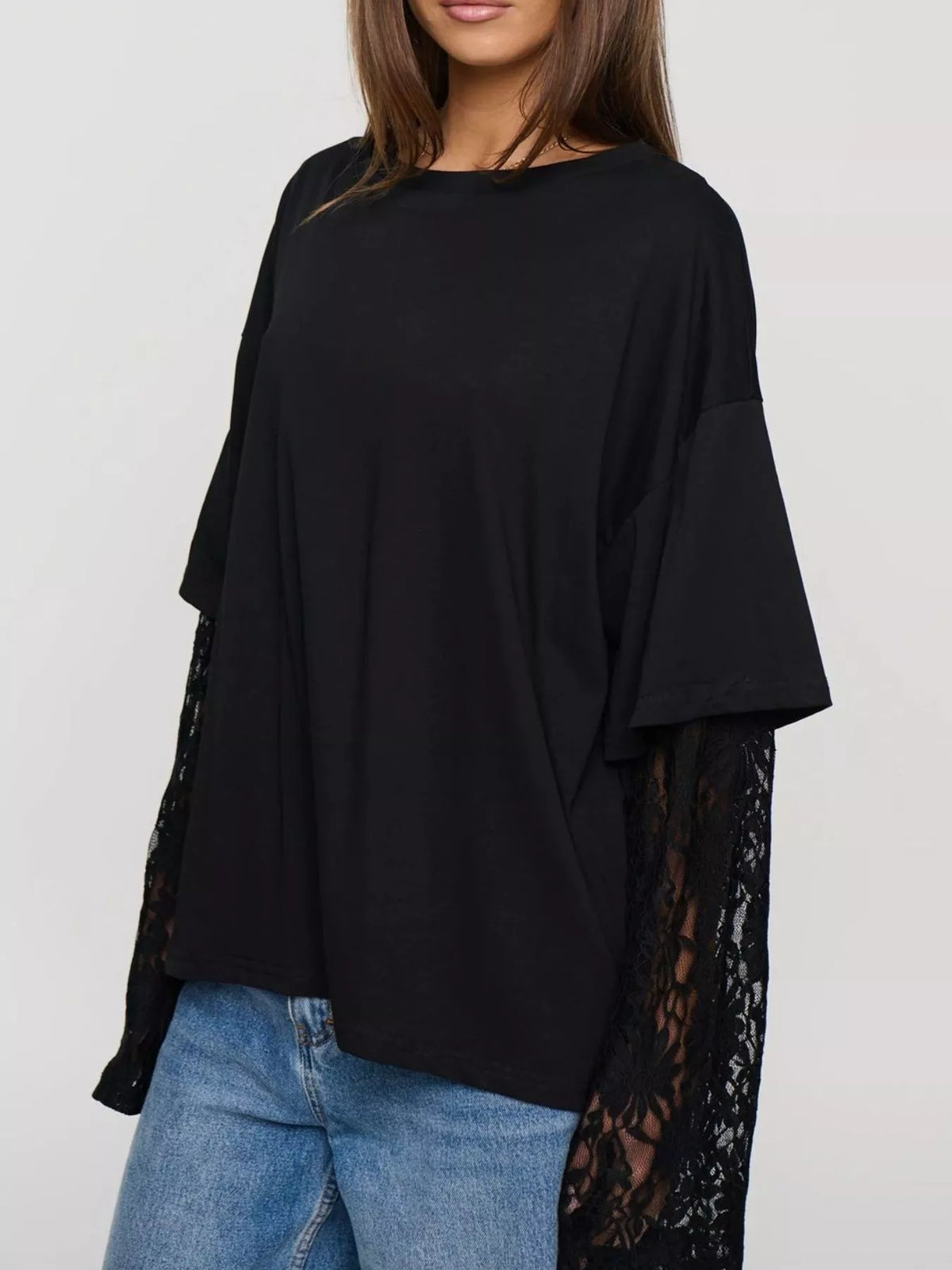 Layered Lace-Sleeve T-Shirt — view 9