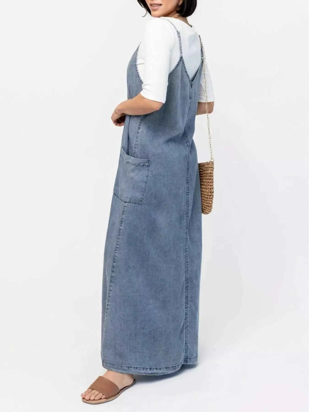 Casual Washed Denim Cami Maxi Dress — view 3
