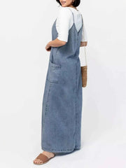 Casual Washed Denim Cami Maxi Dress — view 3
