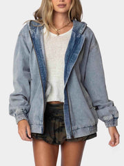 Hooded Oversized Zip Up Denim Jacket — view 1