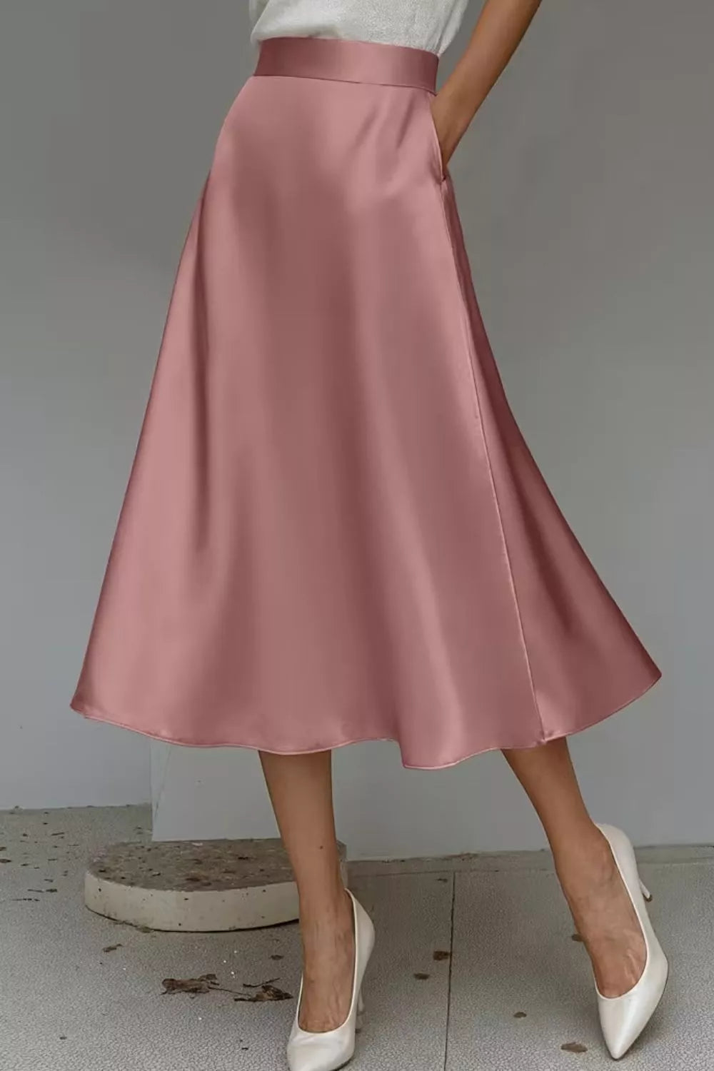 Elegant Satin A-Line Midi Skirt for Effortless Style — view 20
