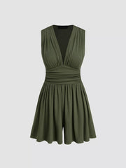 Deep V-Neck Ruched Sleeveless Romper — view 6