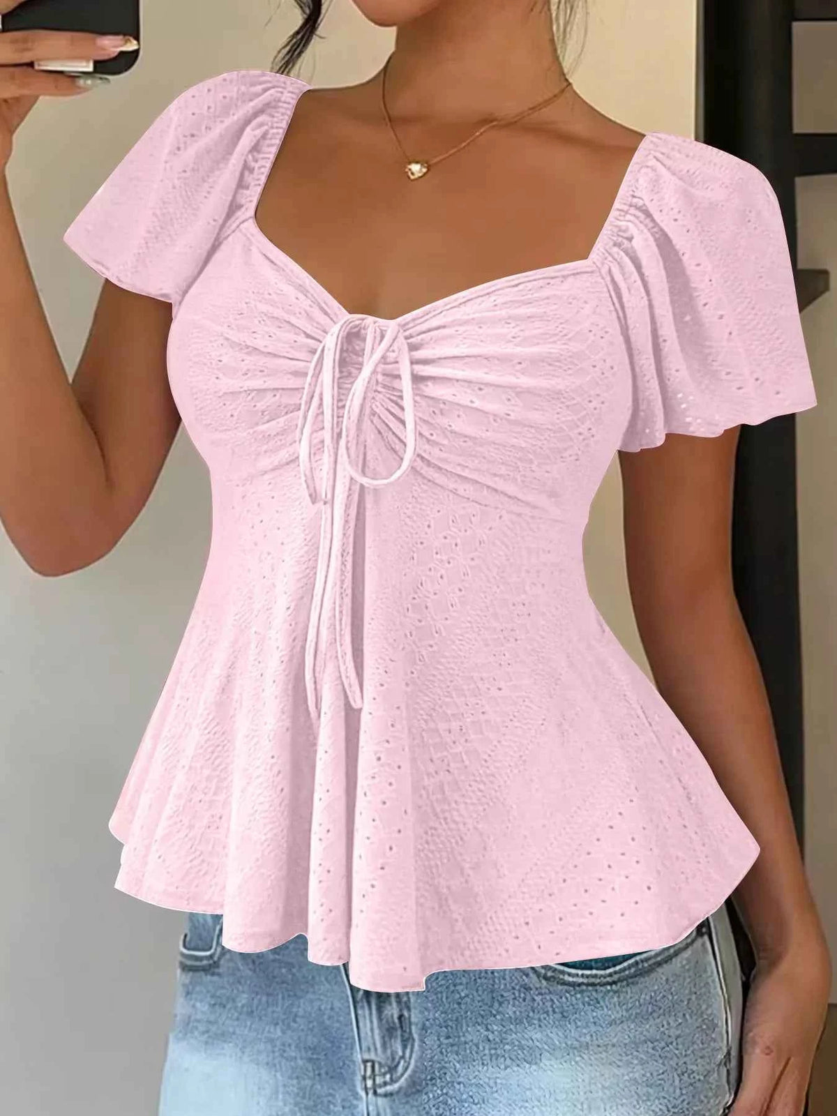 Sweetheart Neck Flutter Sleeve Top - Effortless Elegance Awaits — view 15