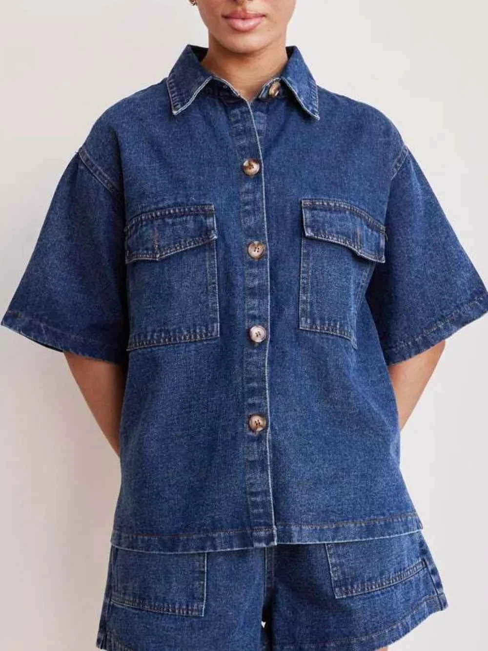Button Up Half Sleeve Denim Shirt — view 3