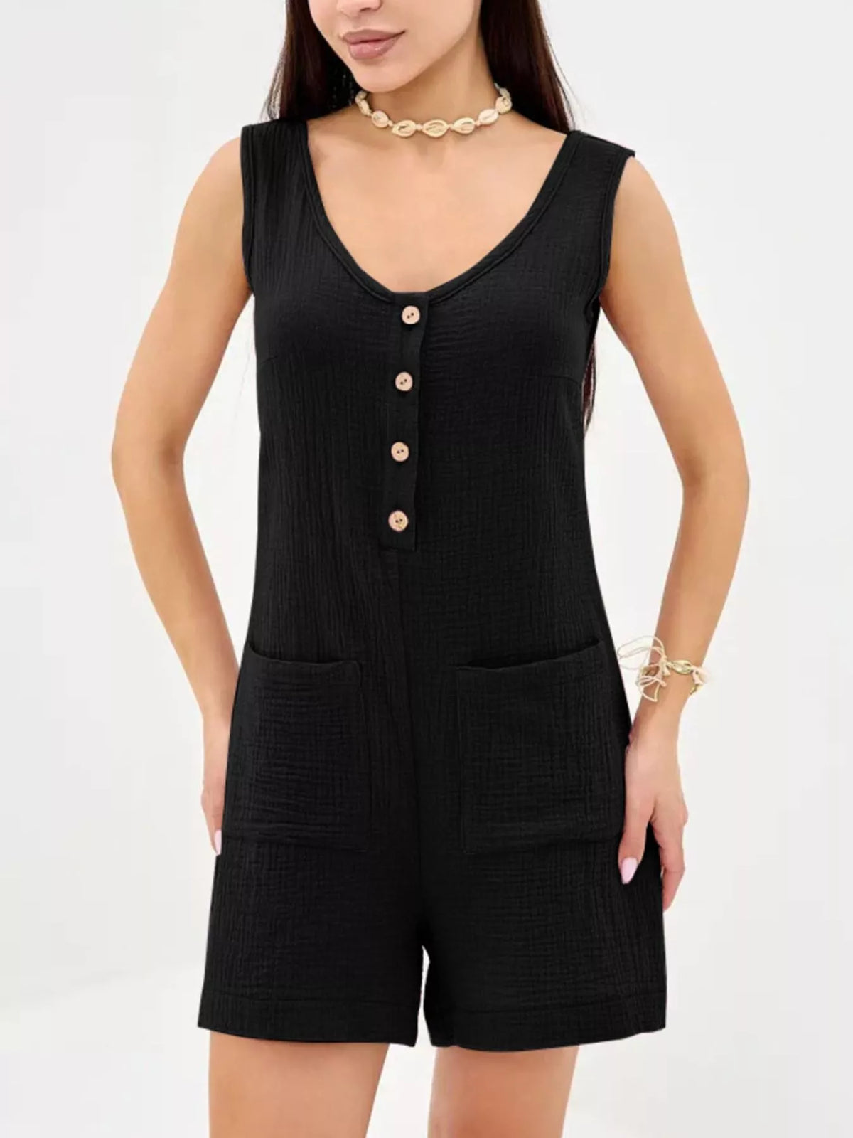 Casual Button-Down Sleeveless Romper — view 14