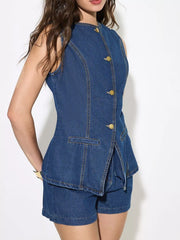Button Up Sleeveless Denim Top — view 5