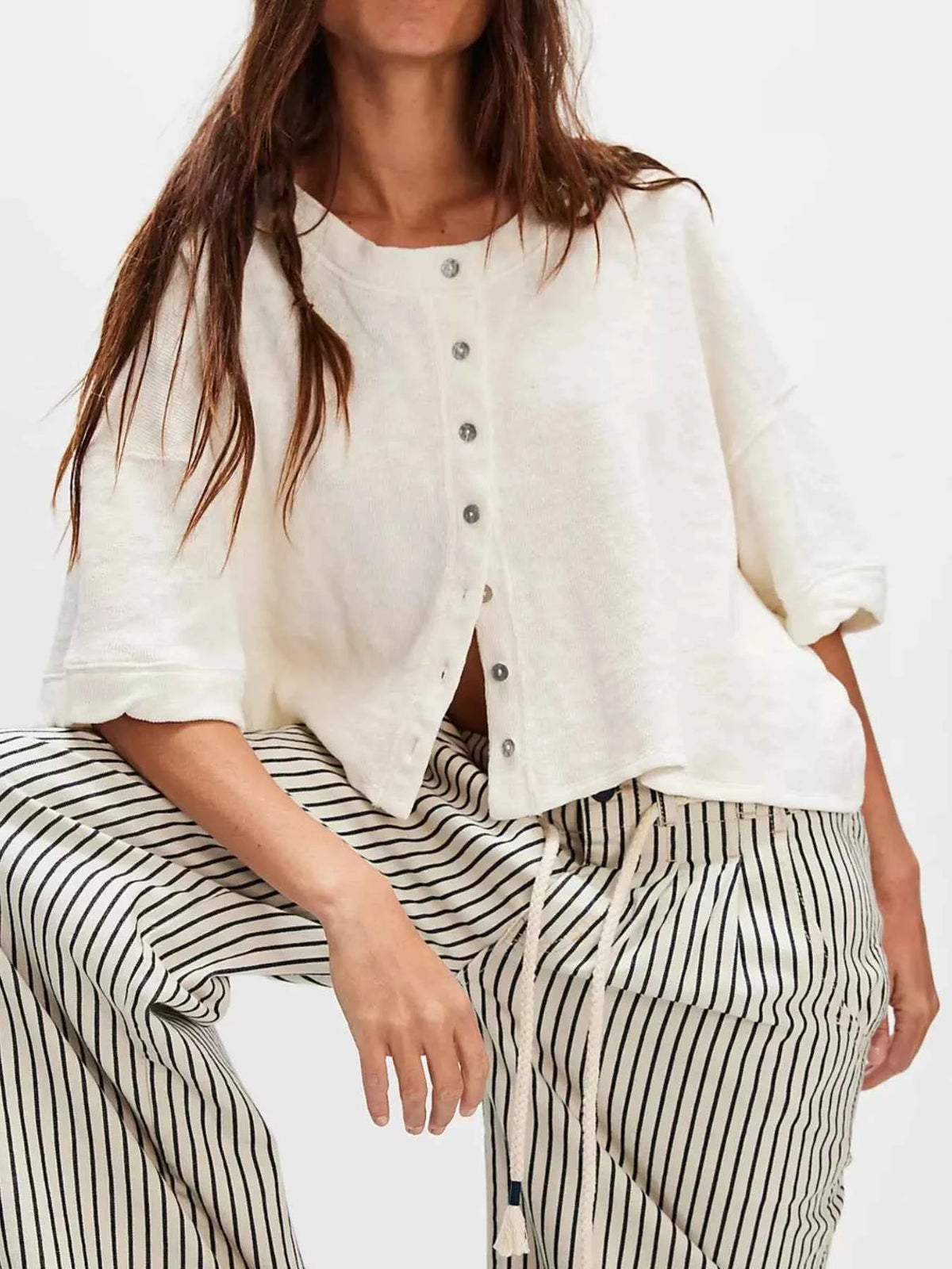Button-Front Half Sleeve Cardigan — view 1