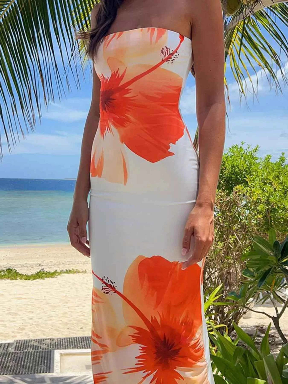 Floral Print Strapless Bodycon Maxi Dress — view 4