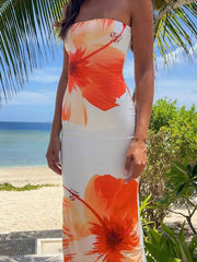 Floral Print Strapless Bodycon Maxi Dress — view 4