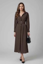 Striped Long Sleeve Belted Shirt Dress — view 4