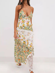 Lace Floral Print Ruffle Trim Maxi Dress — view 17
