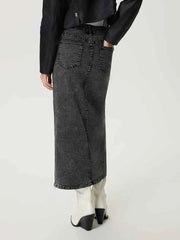 Slit Midi Denim Skirt with Pockets — view 2
