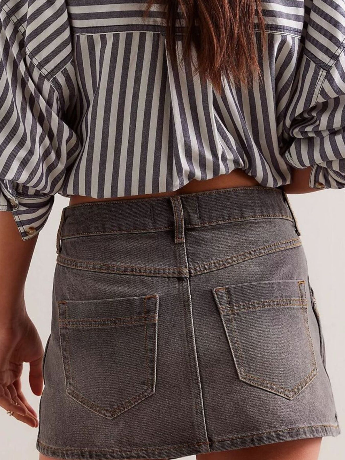 Asymmetrical Button-Front Denim Skirt — view 9