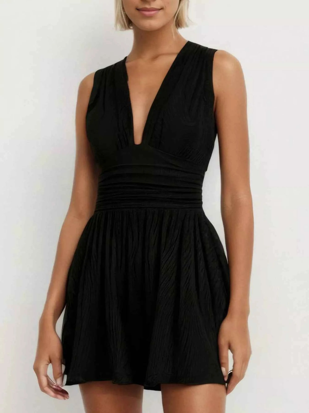 Deep V-Neck Ruched Sleeveless Romper