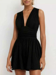 Deep V-Neck Ruched Sleeveless Romper — view 1