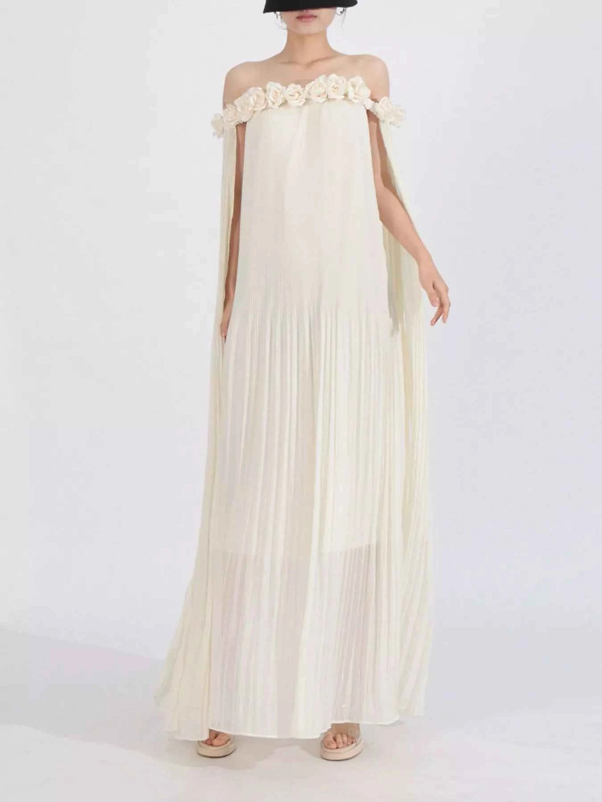 Off-Shoulder Floral Pleated Maxi Dress — view 4