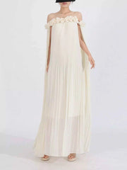 Off-Shoulder Floral Pleated Maxi Dress — view 4