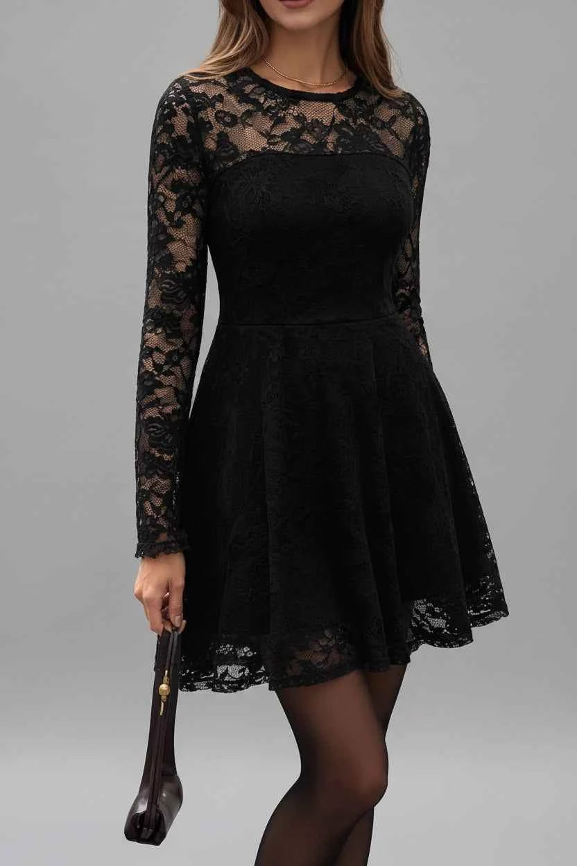 Elegant Lace Long Sleeve Mini Dress