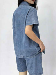 Button Up Short Sleeve Top and Shorts Denim Set — view 4