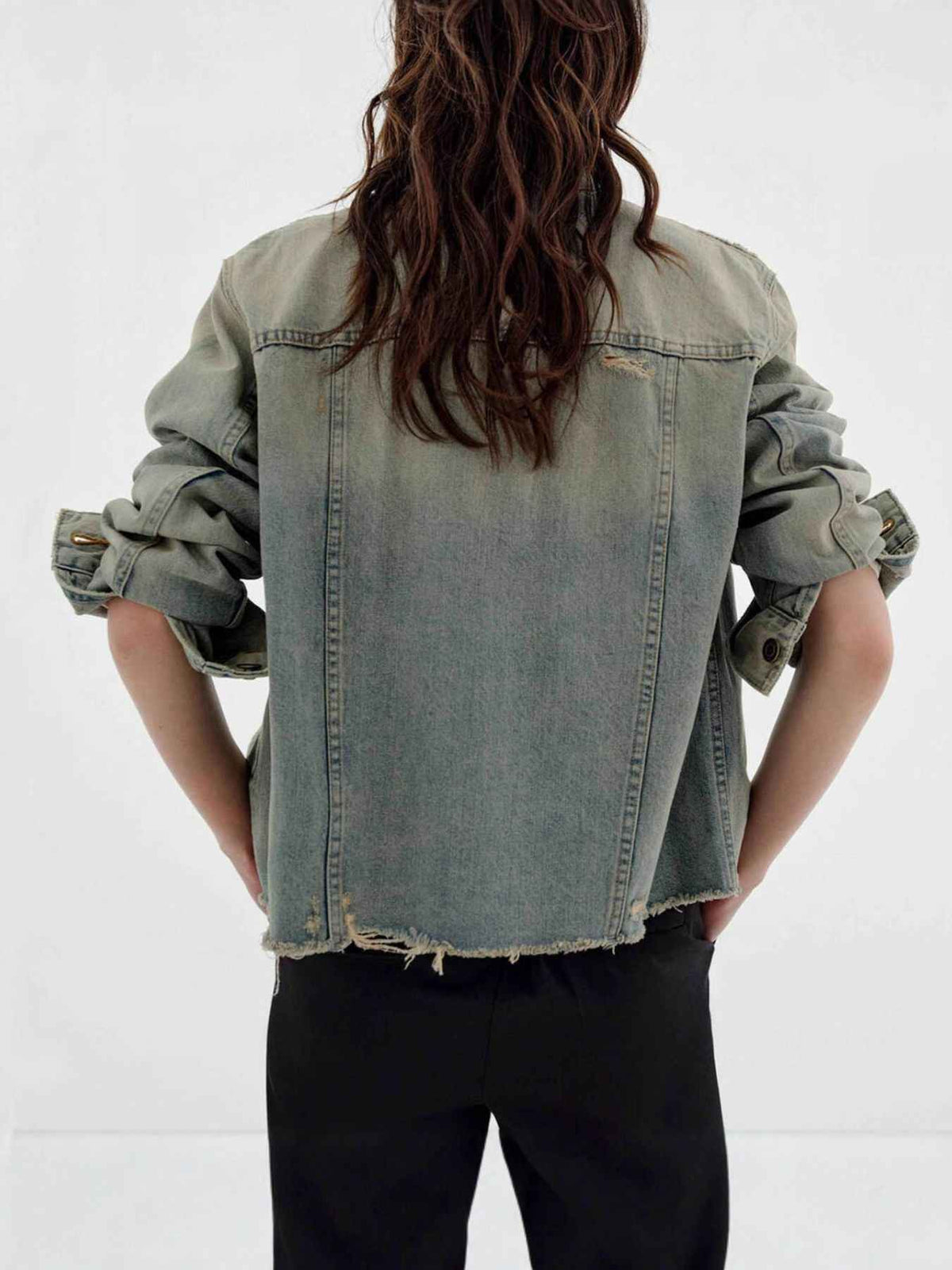 Distressed Wash Button Up Denim Jacket - Effortlessly Stylish Layering — view 4
