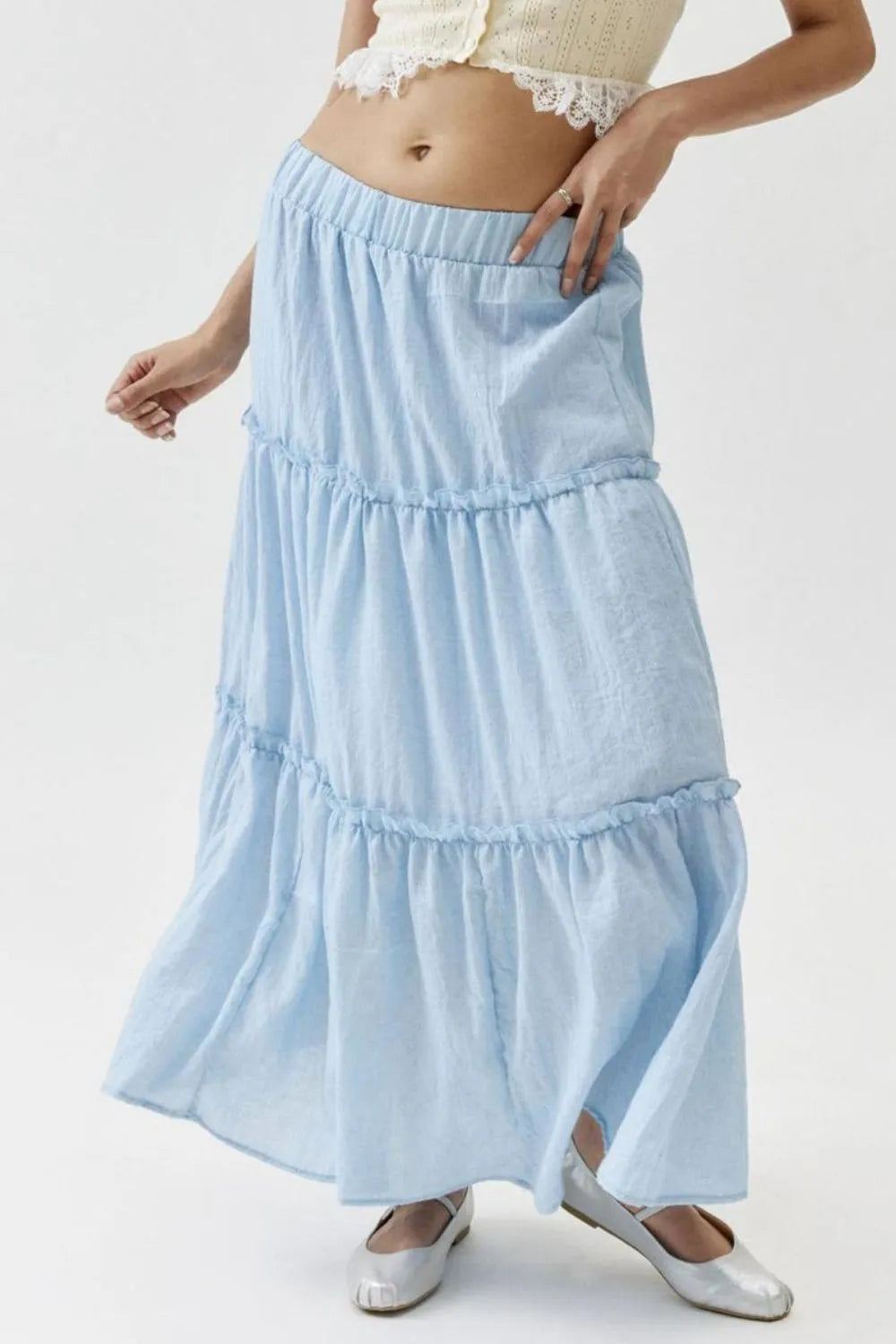Chic Frill Elastic Waist Skirt for Effortless Style — view 8