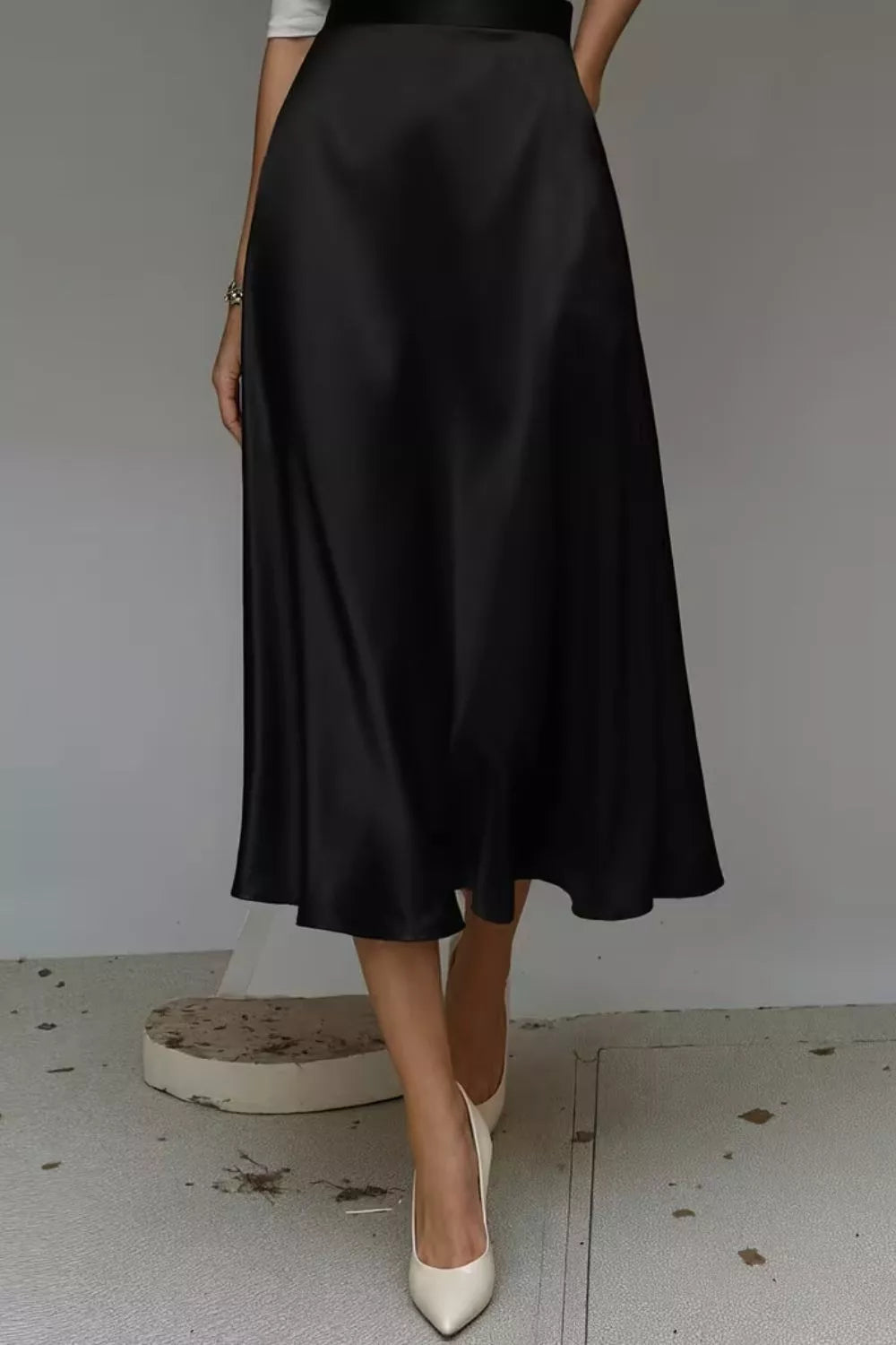 Elegant Satin A-Line Midi Skirt for Effortless Style — view 9