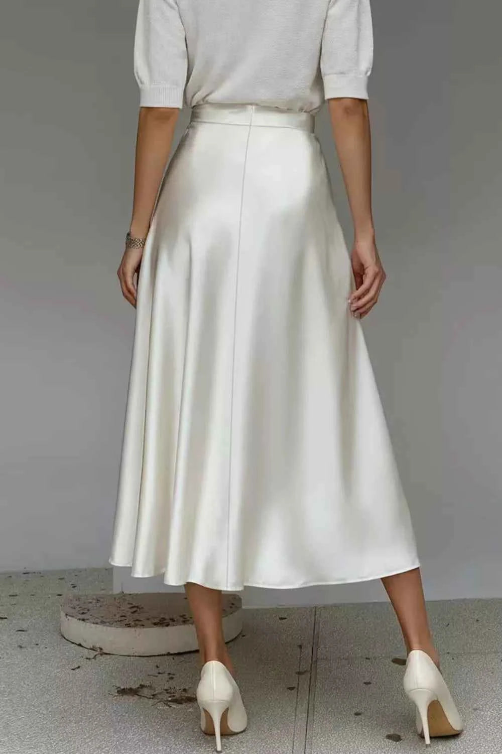 Elegant Satin A-Line Midi Skirt for Effortless Style
