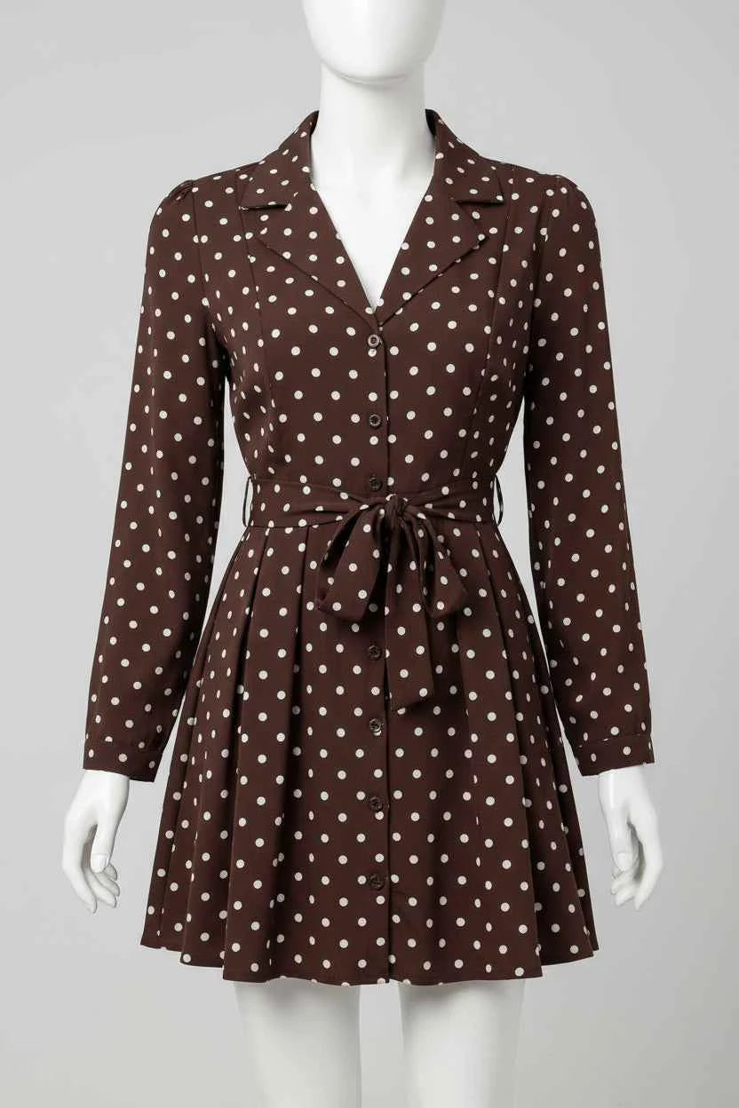Polka Dot Long Sleeve Shirt Dress — view 3