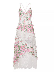 Lace Floral Print Ruffle Trim Maxi Dress — view 14