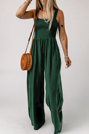 Smocked Square Neck Wide Leg Jumpsuit with Pockets — view 5