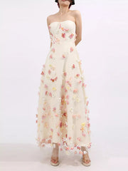 Floral Applique Strapless Tulle Maxi Dress — view 8