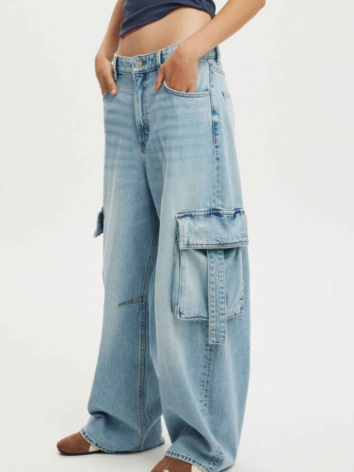 Vintage Wash Wide Leg Cargo Jeans - Timeless Style Meets Comfort — view 4