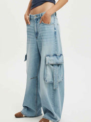Vintage Wash Wide Leg Cargo Jeans - Timeless Style Meets Comfort — view 4