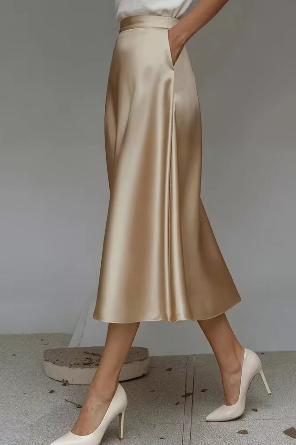 Elegant Satin A-Line Midi Skirt for Effortless Style — view 13