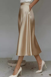 Elegant Satin A-Line Midi Skirt for Effortless Style — view 13