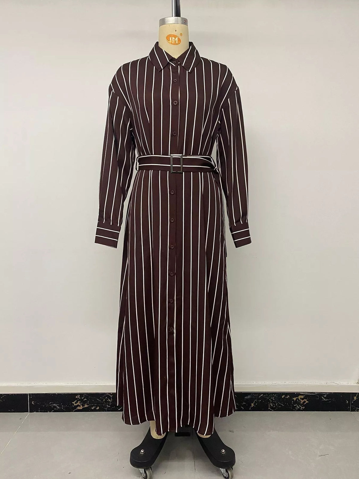 Striped Long Sleeve Belted Shirt Dress — view 6