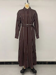Striped Long Sleeve Belted Shirt Dress — view 6
