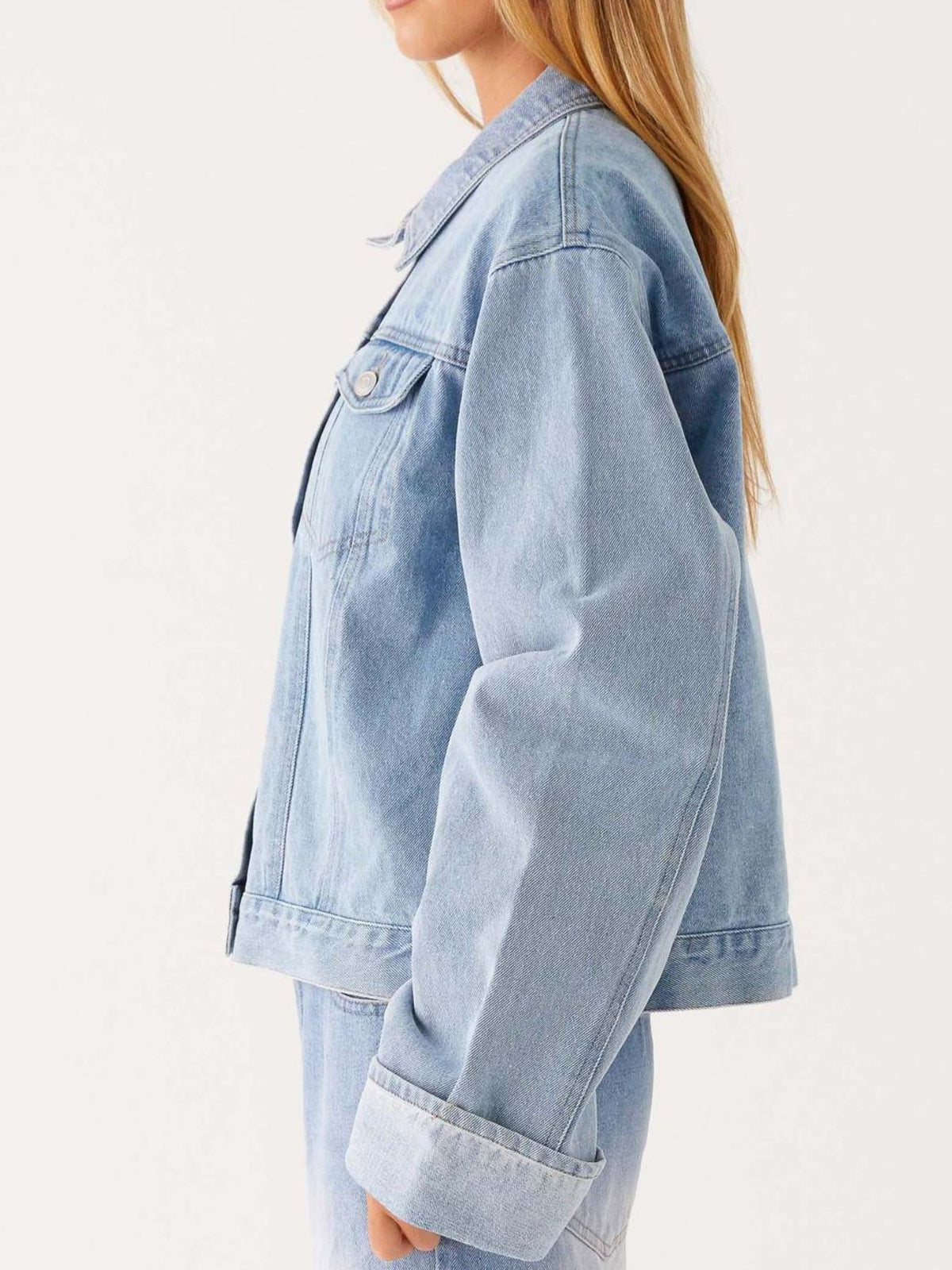 Button Down Cropped Oversized Denim Jacket — view 11