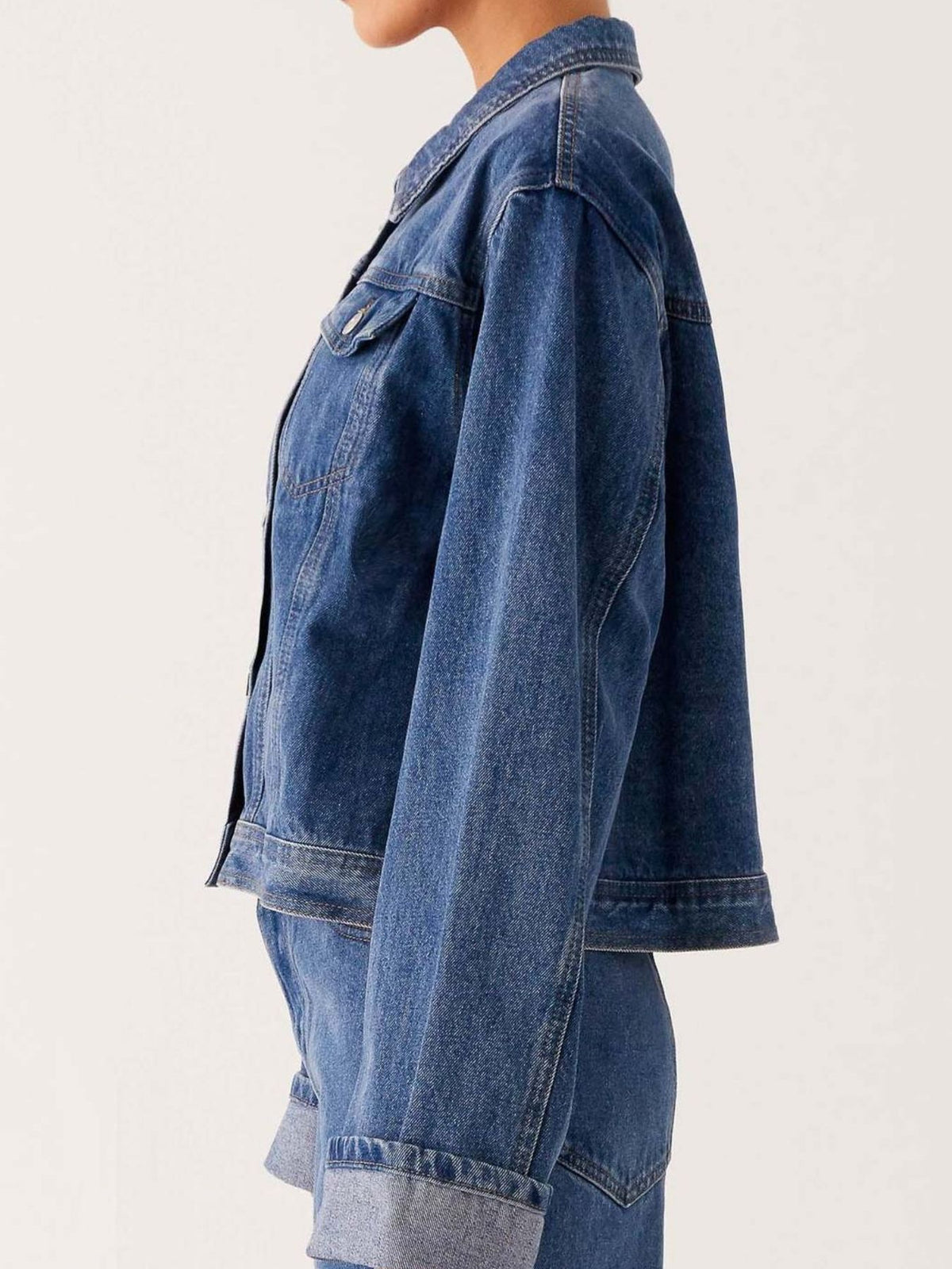 Button Down Cropped Oversized Denim Jacket — view 5