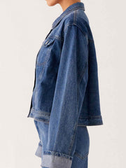Button Down Cropped Oversized Denim Jacket — view 5