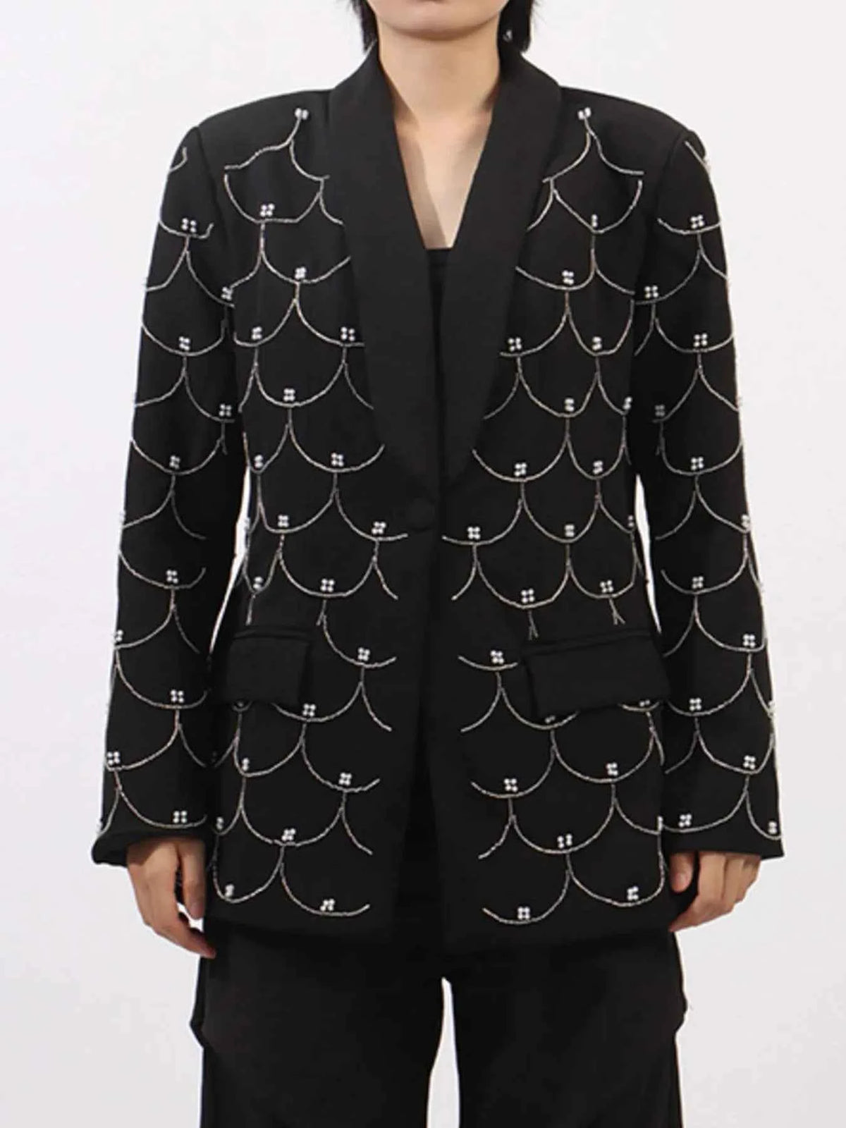 Pearl Detail Long Sleeve Blazer — view 5