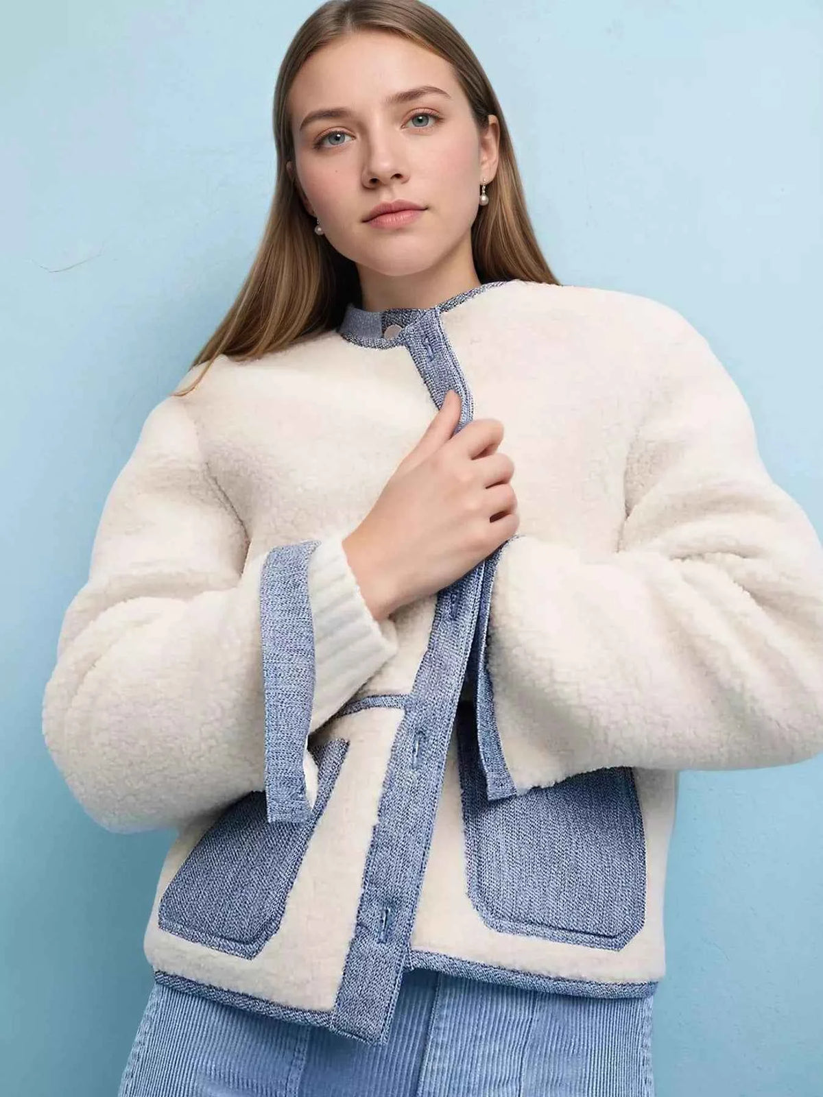 Contrast Trim Teddy Jacket: Cozy Comfort Meets Chic Style — view 4