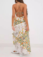 Lace Floral Print Ruffle Trim Maxi Dress — view 18