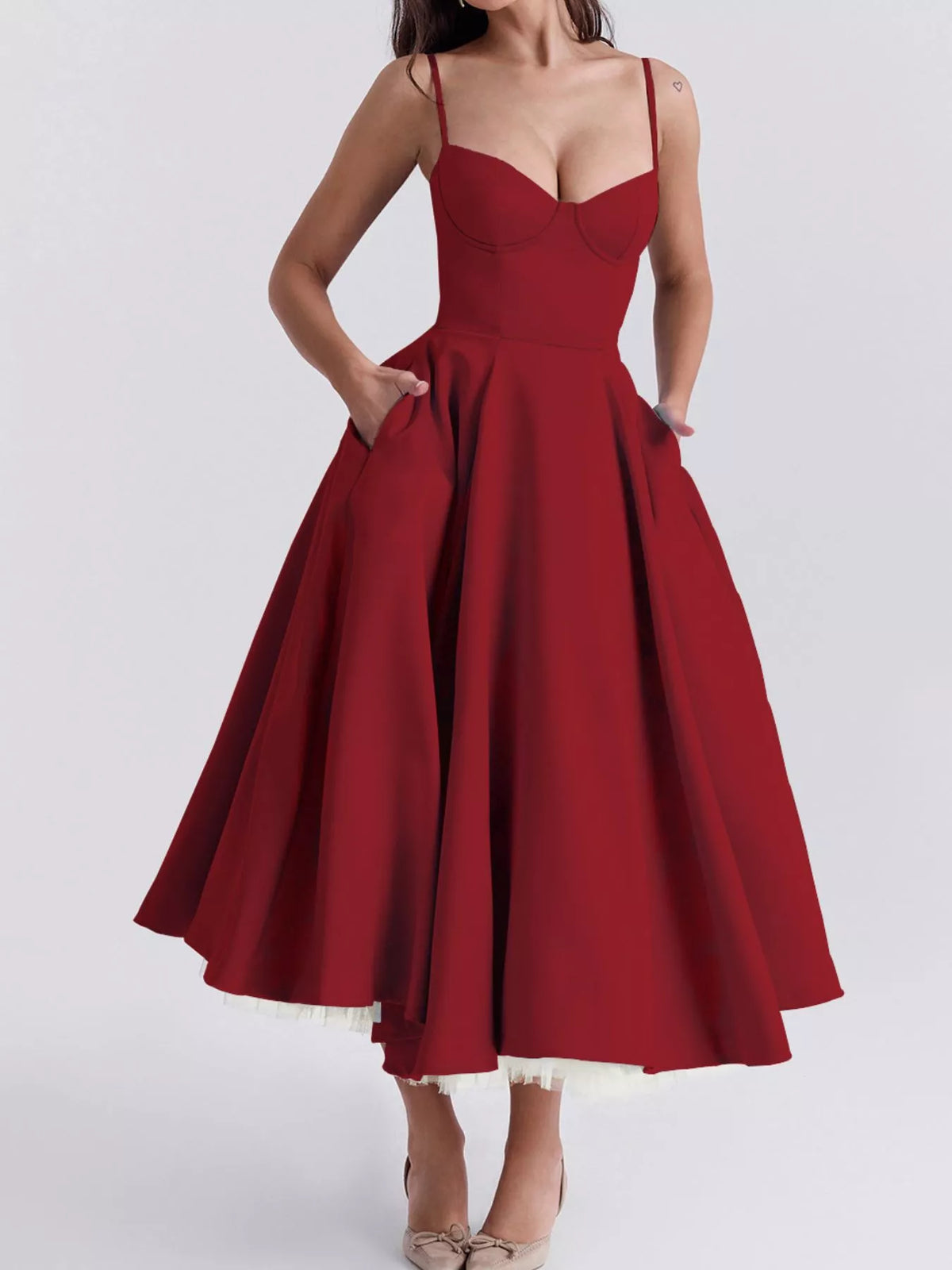 Sweetheart Neck A-Line Midi Dress — view 6