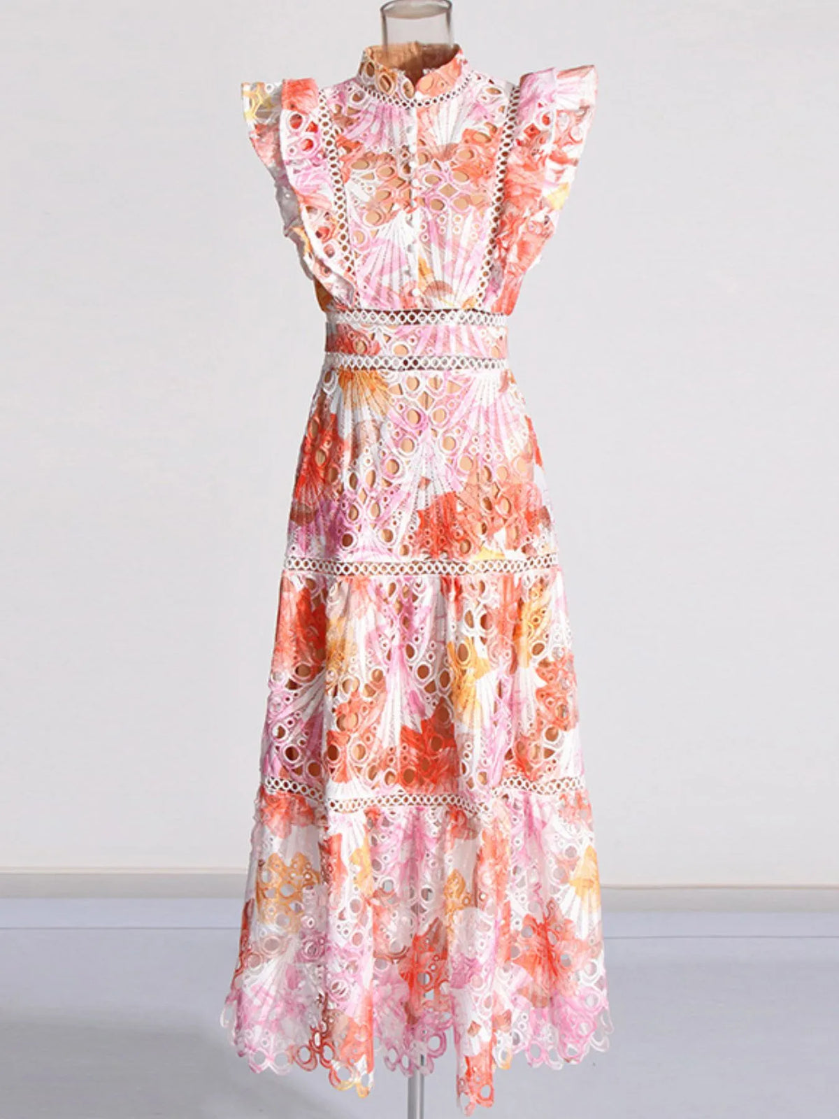 Ruffled Hollow Out Tiered Midi Dress — view 10