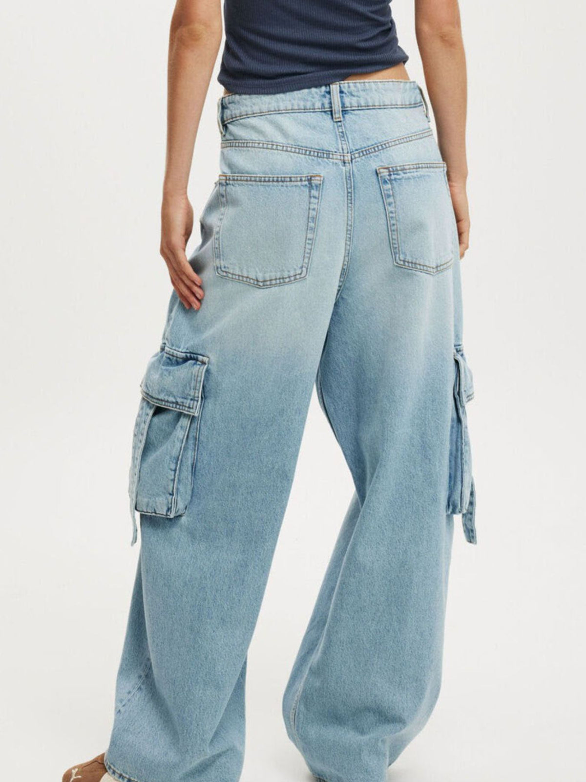 Vintage Wash Wide Leg Cargo Jeans - Timeless Style Meets Comfort — view 5